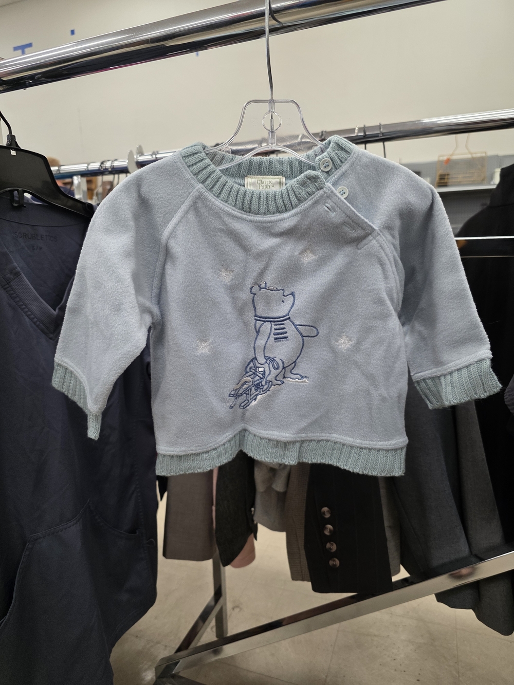 Light Blue Baby Pullover Sweater with Winnie The Pooh Embroidery